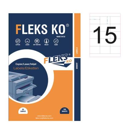 Етикети Fleks Ko Бели, прави ъгли, 70x50.8 mm A4, 100 л. 15 етик./лист Етикети Fleks Ko Бели, прави ъгли, 70x50.8 mm A4, 100 л. 15 етик./лист