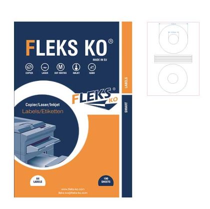 Етикети Fleks Ko Бели, за CD/DVD, Ф117x41 mm A4, 100 л. 2 етик./лист Етикети Fleks Ko Бели, за CD/DVD, Ф117x41 mm A4, 100 л. 2 етик./лист