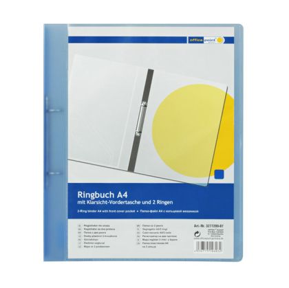Папка с два ринга и джоб Office Point PP, рингове Ф20 mm, A4 3 cm Прозрачно синя Папка с два ринга и джоб Office Point PP, рингове Ф20 mm, A4 3 cm Прозрачно синя